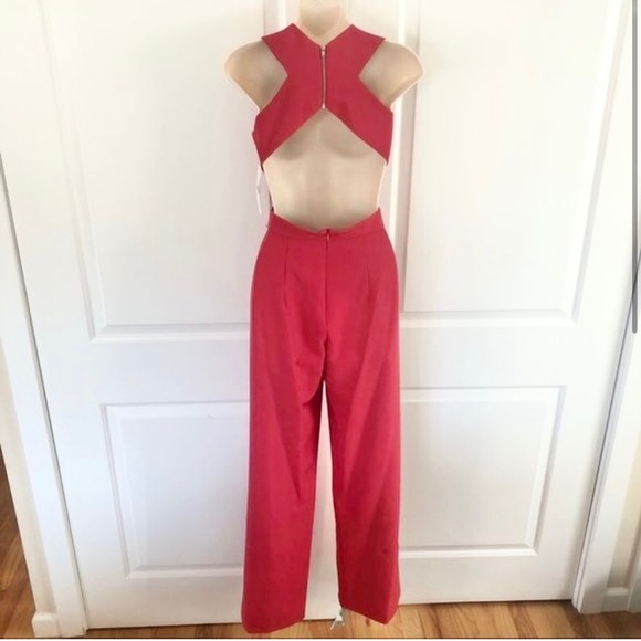 NWT AIDAN MATTOX RED CUT-OUT OPEN BACK JUMPSUIT LOW CUT PLUNGING NECK LINE - Picture 4 of 14